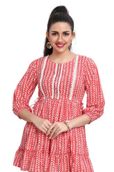 Pink Peplum Style Short Cotton Kurti with Geometrical Print